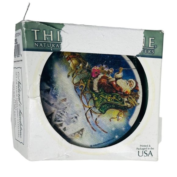 Thirsty Stone Set of 4 Natural Sandstone & Cork Santa Christmas Coasters - Picture 2 of 13